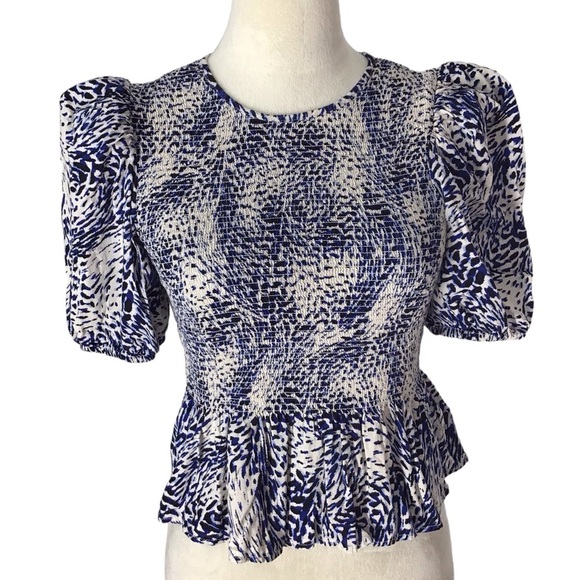 Express Animal Print Puff Sleeve Smocked Blouse Size Small - Picture 1 of 6